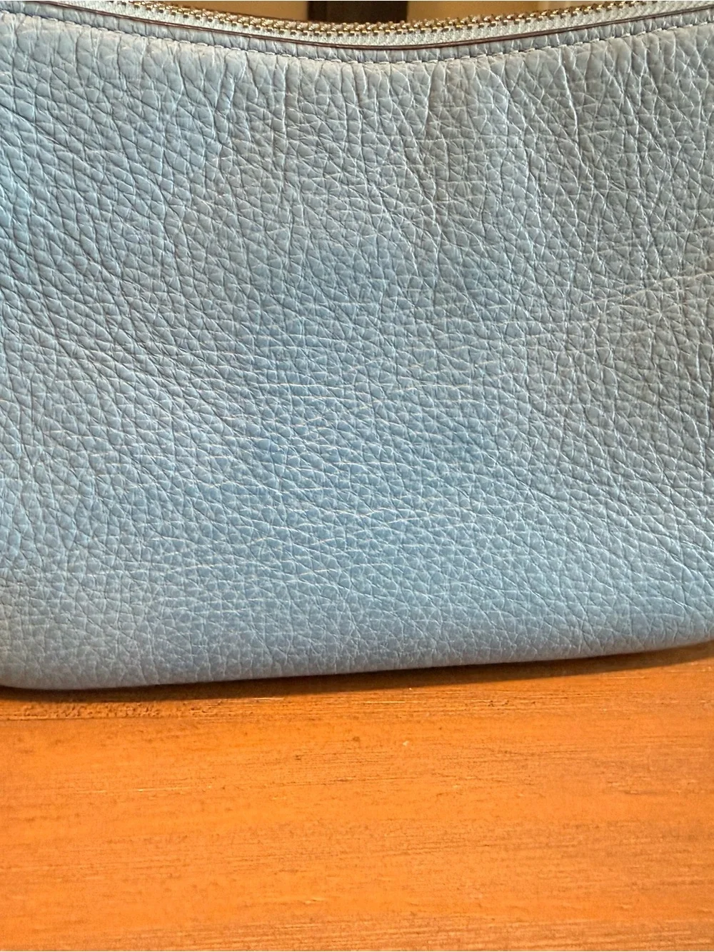 Coach Kailey Pebbled Leather Crossbody in Light Blue with Cream Strap